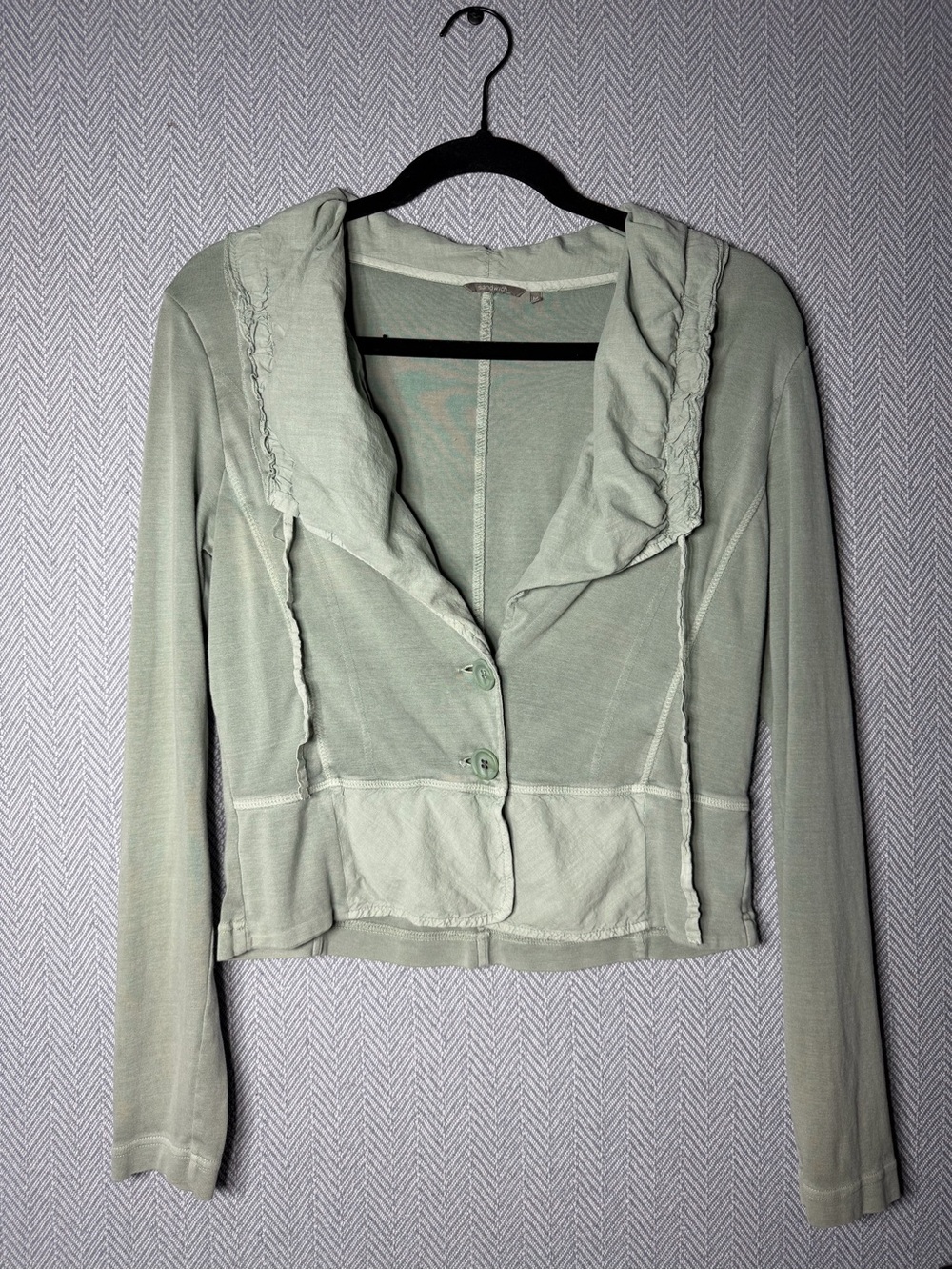 Relaxed Light Sage Green Button-Front Women's Hooded Top